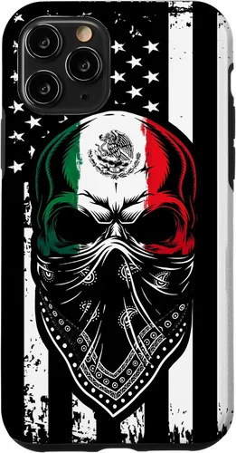 Vista 29 de Funda vintage para iPhone 17 con diseño de calavera mexicana de Estados Unidos y bandera mexicana del 4 de julio