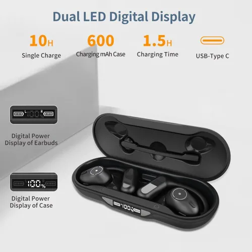 Vista 5 de BANIGIPA Auriculares de oreja abierta con micrófono de brazo desmontable, auriculares Bluetooth 5.4 con micrófono de cancelación de ruido