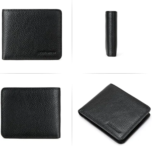Vista 2 de BOSTANTEN Billeteras de piel auténtica para hombre, con bloqueo RFID y 2 ventanas de identificación