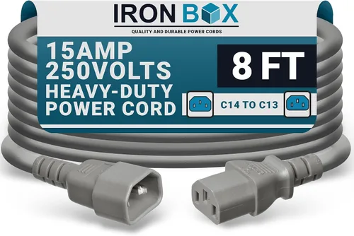 Vista 33 de IronBox Electric - Cable de Alimentación C14 a C13 de Servicio Pesado, 15A, 250V, Cable de Extensión para Computadora 14/3 AWG - Cables