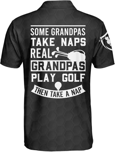 Vista 3 de Camisas de golf 3D divertidas personalizadas para hombres, algunos abuelos toman siestas reales abuelos jugar golf y luego tomar una siesta
