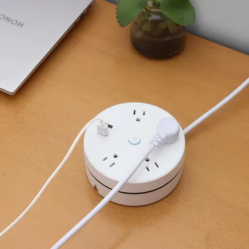 Vista 3 de Cable de extensión protector de sobretensiones – Barra de alimentación trenzada de enchufe plano con 4 tomas amplias y 2 puertos USB, estación