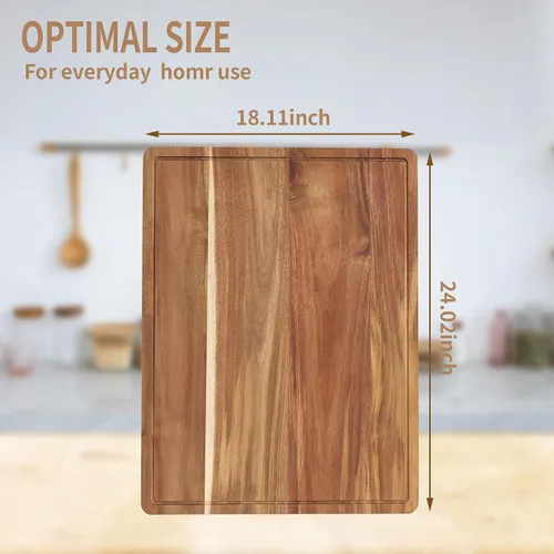 Vista 3 de Tabla de cortar extragrande de madera de acacia con asas, bloque de cortar de cocina con ranura para jugo, tabla de bloque de carnicero, tabla