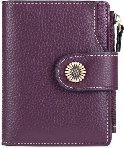 Vista 10 de FALAN MULE Cartera pequeña para mujer, de piel, plegable, compacta, pequeña, con bloqueo RFID, amarillo, antiguo (Antique Yellow), Cartera Rfid