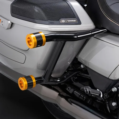 Vista 7 de Advanblack ProTek - Deslizadores de barra de choque Harley mecanizada de 1.25 pulgadas, rueda decorativa giratoria para protector de motor delantero