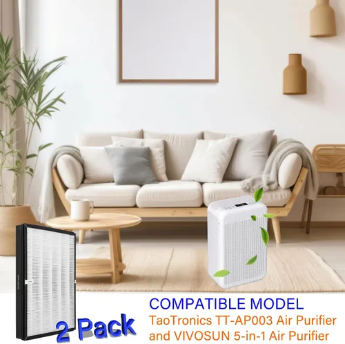 Vista 2 de Paquete de 2 filtros de repuesto TT-AP003 para purificador de aire TaoTronics TT-AP003 y purificador de aire VIVOSUN 5 en 1, 3 en 1, H13 True HEPA