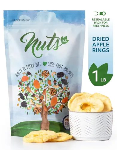 Vista 4 de NUTS U.S. - Anillos de manzana seca, sin azúcar añadido, sin color artificial, textura masticable, sin OMG, jugoso y natural (1 libra)