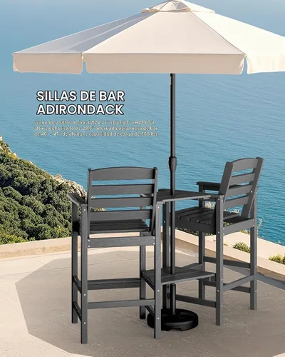 Vista 9 de SERWALL Juego de 2 sillas Adirondack altas con mesa de conexión, color gris