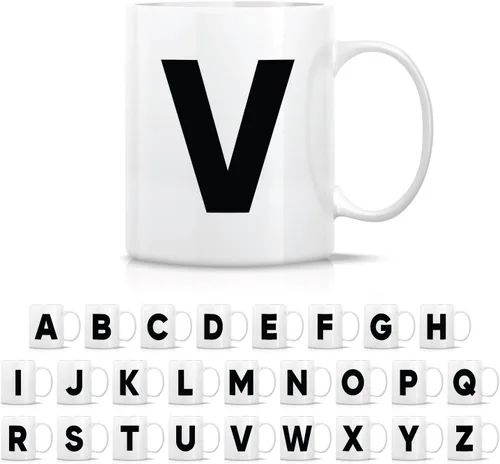 Vista 19 de Retreez Taza con monograma con monograma del alfabeto de la A a la Z con inicial, tazas de café de cerámica de 11 onzas – Agradecimiento