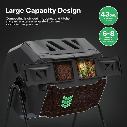 Vista 2 de Athena Collection Vaso de compost, 2 cámaras de compostaje doble de 21.5 galones para exteriores, fácil giro y rotación rápida con 2 puertas