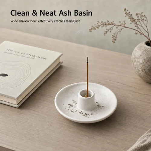 Vista 4 de Soporte de 2 palitos de Palo Santo de cerámica - Quemador de incienso Includes 2 ceramic dishes and 2 brass inserts for Palo Santo sticks and