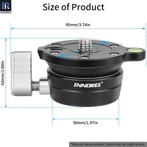 Vista 3 de INNOREL Base niveladora de trípode, base niveladora LB50, media bola con nivel de burbuja compensada y bolsa de nivel de burbuja para cabeza de 50L