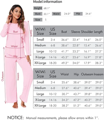 Vista 6 de WiWi Bamboo Viscose Pajamas Set for Women Soft Long Sleeve Pj Sleepwear Pants Lightweight Pajama Lounge Sets Loungewear S-XXL