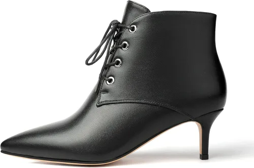 Vista 3 de Eldof Botines de tacón bajo para mujer, con puntera puntiaguda, 2.3 pulgadas, con cordones, cómodas botas para caminar