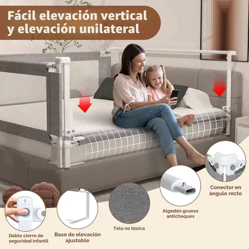 Vista 2 de Riel de cama para niños pequeños, riel de protección de altura ajustable de 1 pieza para niños pequeños, rieles de protección de seguridad