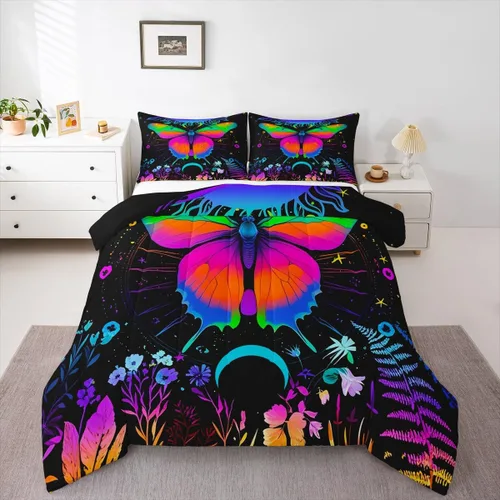 Vista 46 de Erosebridal Edredón de Gatos Lindos para Niños con Líneas de Arcoíris Neón, Juego de Ropa de Cama Individual para Niñas, Niños y Adolescentes, Gatos