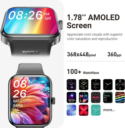 Vista 2 de TOZO AMOLED S4 AcuFit One - Reloj inteligente de 1.78 pulgadas, pantalla ultra clara para hombres y mujeres, monitor de actividad física