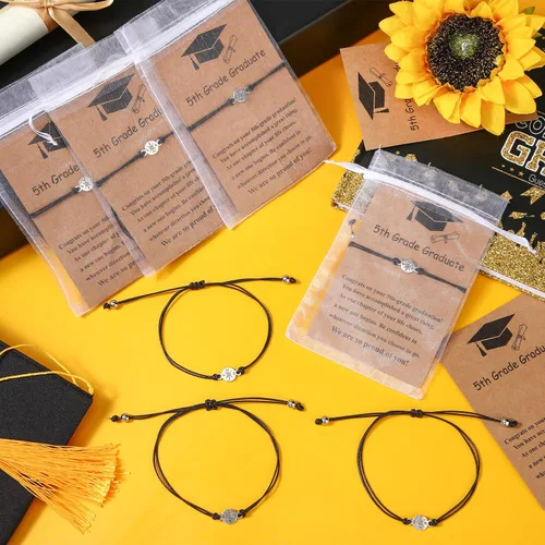 Vista 6 de Tondiamo 30 pulseras de cruz 2025 a granel clase de 2025, regalos de graduación, pulseras de amistad a distancia con tarjeta y bolsa de organza