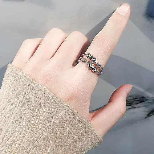 Vista 5 de Anillo de ansiedad para mujer, anillo ajustable de plata de ley 925, anillo giratorio de cuentas con caja de regalo