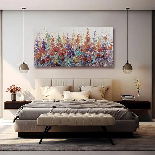 Vista 6 de XIANSHOU Arte de pared rosa y dorado con textura de flores para dormitorio, sala de estar, oficina, habitación de niñas, decoración de pared, 29 x