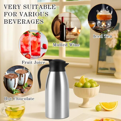 Vista 5 de Jarra de café aislada de 60 onzas, paquete de 2, jarra térmica de acero inoxidable 304 Premium 304 stainless steel 60oz thermal carafes keep