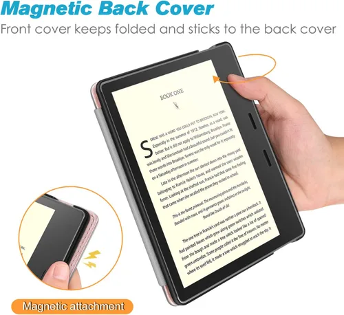 Vista 5 de Funda con soporte para Kindle Oasis de 7" 10ª/9ª generación 2019/2017, oro rosa Foldable Kickstand PU Leather Hard Back Shell Cover, Built-in Card