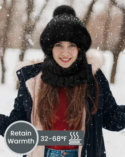 Vista 8 de Winter Hats and Scarf Set for Women One Piece Hat Beanie Negro