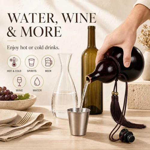 Vista 2 de Botella de calabaza natural, botella de agua al aire libre, botella de vino, se puede utilizar para decoración de interiores, 16.9 fl oz-50.7 fl oz