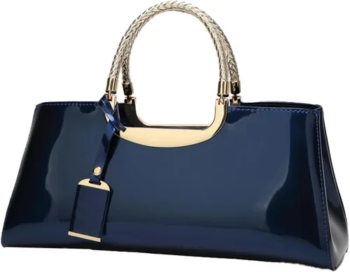 Vista 13 de Bolso de mano de cuero vegano brillante para mujer, bolso de hombro grande para mujer, bolso de mano de noche, bolso de mano para fiesta