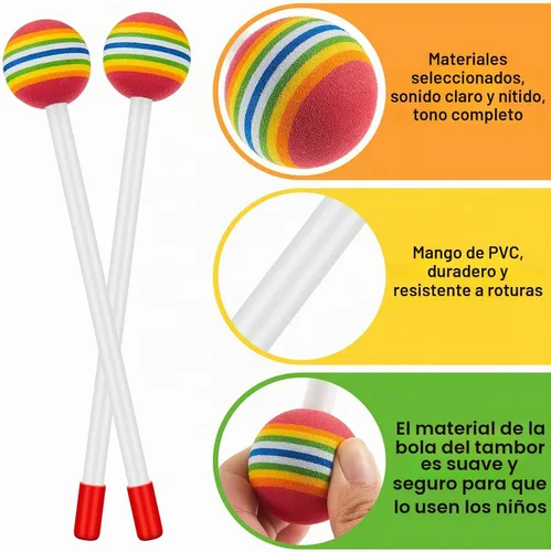 Vista 3 de Chalyna 6 mazos de tambor de piruleta para niños, cabeza de espuma suave