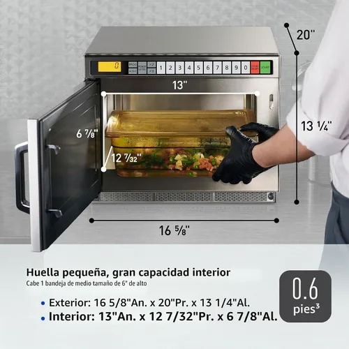 Vista 7 de Panasonic PRO1 - Horno de microondas comercial, resistente, 0.6 pies cúbicos de 2100 W, cocina de 5 etapas, pantalla LCD, acero inoxidable