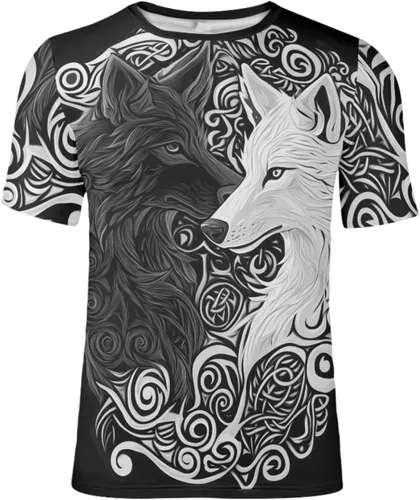 Vista 15 de GLUDEAR Camiseta Vikings para hombre, novedad con estampado 3D de mitología nórdica Aurora Galaxy Life Tree
