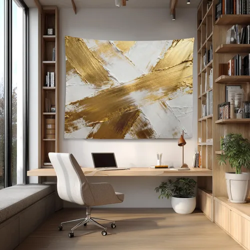 Vista 2 de Shrahala Retro Paint Abstract Tapestry, White Gold Oil Painted Work Rustic Wall Hanging Hd Print Polyester Backdrop For Dorm Room Bedroom 30 X 40 In