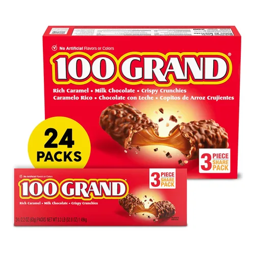 Vista 12 de 100 Grand Barras de chocolate con leche crujiente con caramelo, de tamaño completo envueltas individualmente, 1.5 oz cada una, caja a granel de 18