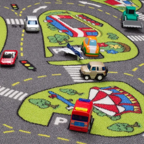 Vista 2 de Alfombra grande para niños de 52 x 32 pulgadas con parte trasera antideslizante, alfombra de juego de la vida urbana para jugar con juguete