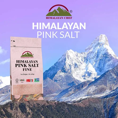 Vista 3 de Himalayan Chef WBM - Sal rosa del Himalaya de grano fino para hornear, cocinar y condimentar, 1 libra/cada paquete de 6