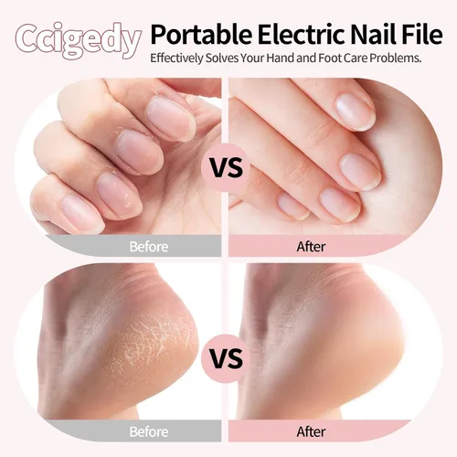 Vista 2 de Ccigedy Taladro eléctrico de uñas, lijadora profesional inalámbrica con pantalla LCD y lámpara, amoladora de uñas recargable para mujeres, kit