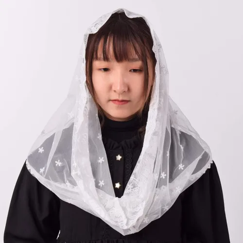 Vista 4 de BLESSUME Velo católico de encaje para mujer, diseño de capilla latina