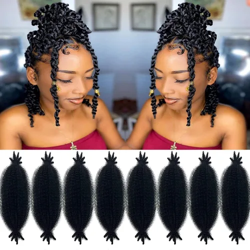 Vista 15 de Extensiones de cabello trenzado con resorte Marley Twist de 8 pulgadas, paquete de 8 para niños, cabello rizado y trenzado kinky, locs suaves