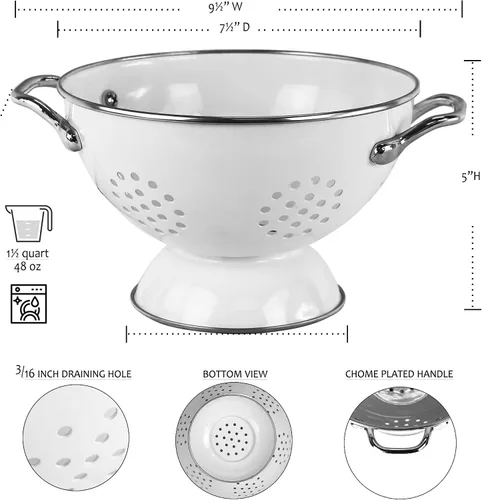 Vista 10 de Reston Lloyd Calypso Basics - Colador esmaltado con recubrimiento en polvo con base sólida, cesta coladora con asas, para pasta, bayas, verduras