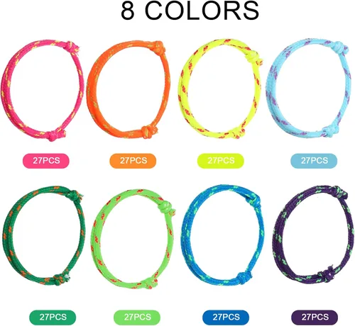 Vista 4 de WILLBOND Pulsera de amistad de neón 216 a granel para mujer, pulsera de paracaídas de regreso a clases, regalo para estudiantes, cumpleaños, aula