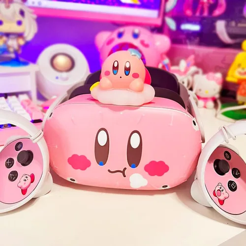 Vista 2 de BelugaDesign Pink Puff Ball Skin para Oculus Quest 2 Lindo anime Kawaii Forgotten Land Star Allies Funda de vinilo para niñas y niños