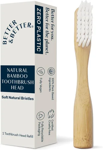 Vista 10 de Better & Better Cepillo de dientes de bambú natural, cerdas suaves, 100% a base de plantas, mango reutilizable y cabezal de cepillo reemplazable