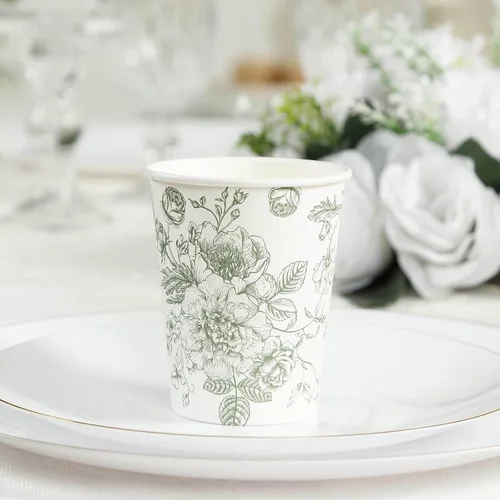 Vista 18 de Efavormart - Paquete de 24 vasos de papel franceses, elegantes vasos desechables de oro blanco para fiesta, 9 onzas tipo10