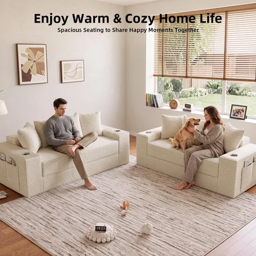 Vista 8 de Sofá cama sin hueso de 78 pulgadas para sala de estar, sofá cama Beige