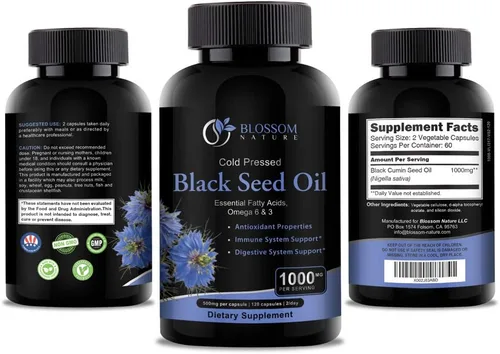 Vista 2 de Cápsulas de aceite de semilla negra de 1000 mg – Cápsulas de aceite de semilla de comino negro de primera calidad – Pastillas líquidas de aceite
