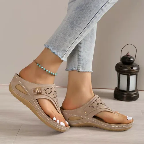 Vista 4 de Sandalias ortopédicas para mujer, sandalias de cuña con soporte de arco, sandalias de playa cómodas y elegantes para el verano 2025