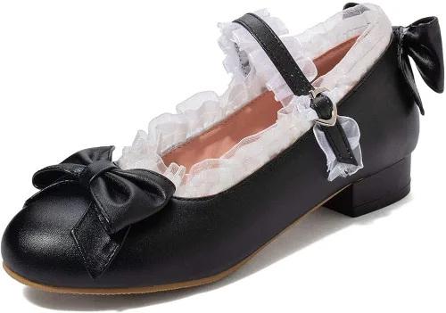 Vista 2 de LUXMAX Zapatos Mary Jane Rockabilly Zapatos planos de encaje con lazo para mujer