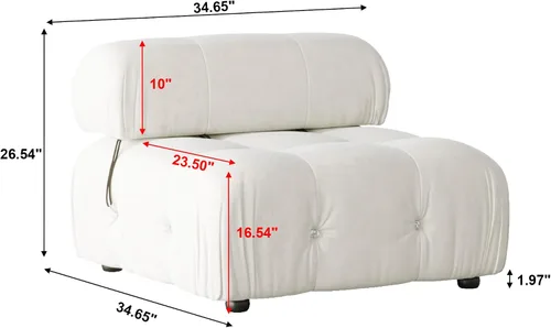 Vista 2 de Sofá modular seccional, sofá de terciopelo, asiento medio, beige