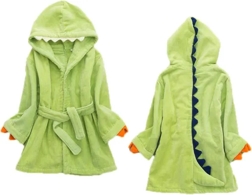 Vista 3 de Bata de baño para niños y niñas, toalla de algodón con capucha de animal y dinosaurio